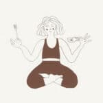 soul supper illustration- of a woman sitting cross legged holding a bowl and spoon in her hand