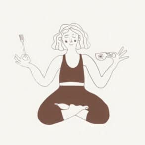 soul supper illustration- of a woman sitting cross legged holding a bowl and spoon in her hand