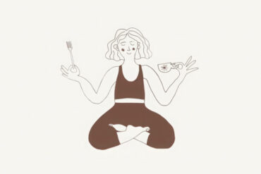 soul supper illustration- of a woman sitting cross legged holding a bowl and spoon in her hand