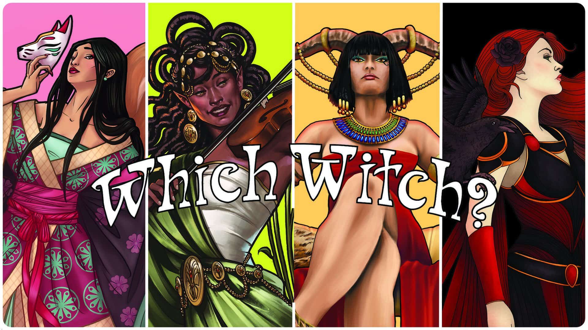 The Which Witch game cards - art nouveaux stile drawings